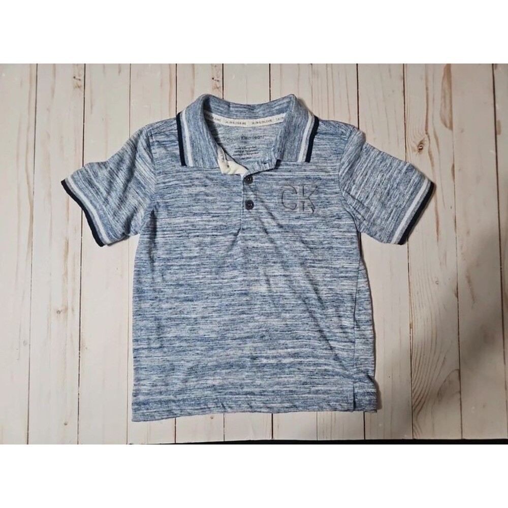 Calvin Klein Jeans Boys 3T Blue Marled Polo Shirt Short Sleeve Collared